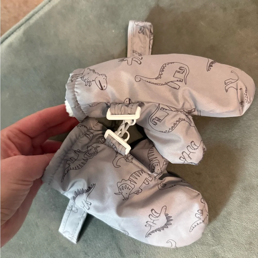 Gray Dinosaur Print Mittens